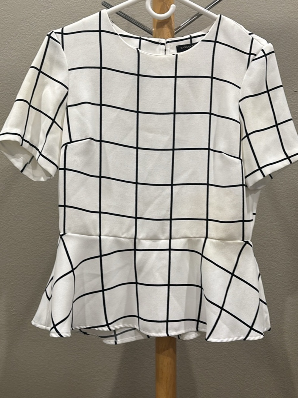 Banana Republic White Top with Black Windowpane Grid